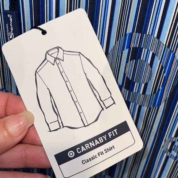 Ben Sherman Mens Carnaby Fit Stripe Short Sleeve Button Up Shirt Blue Medium NWT - Picture 7 of 10